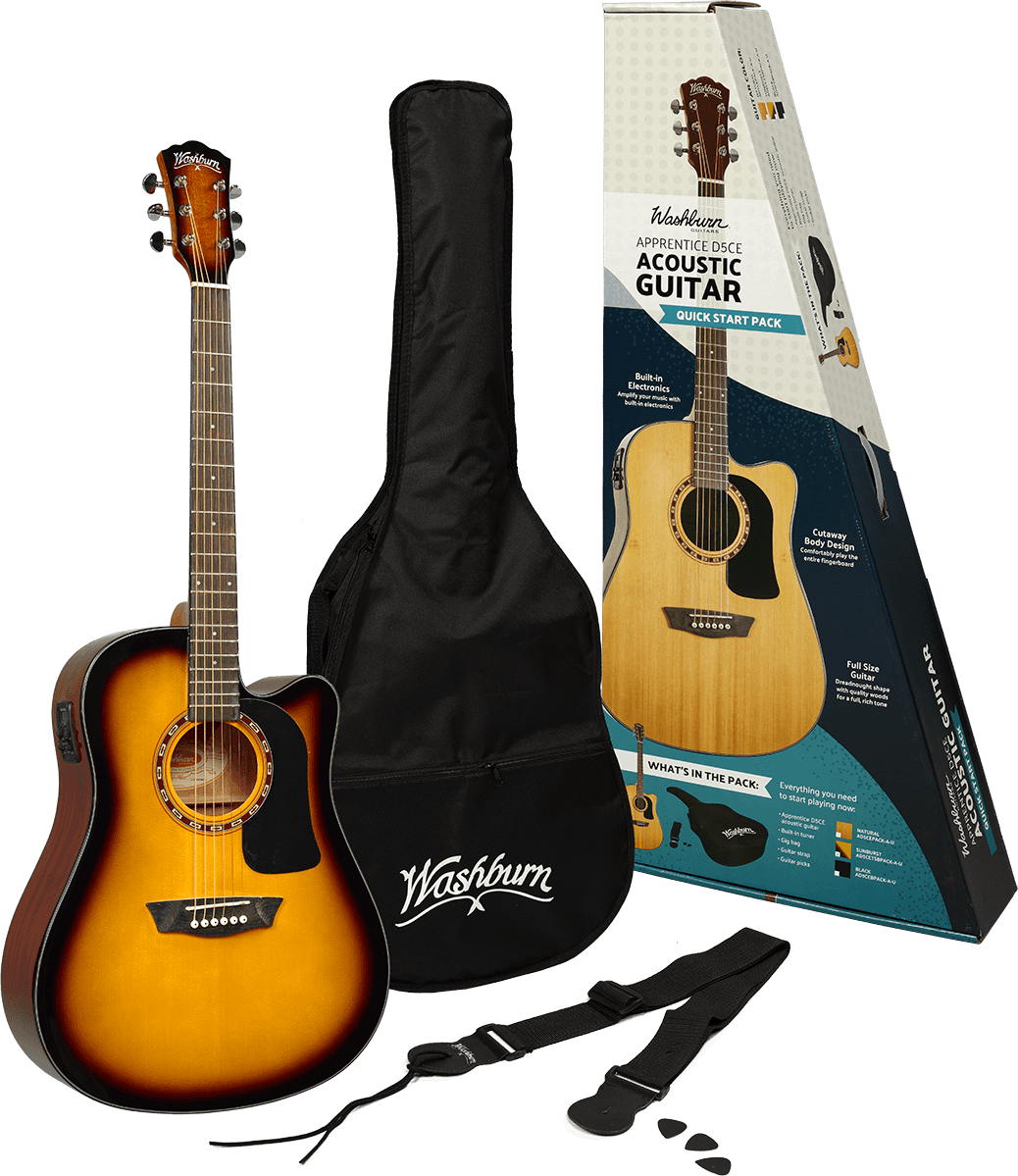 Pack guitare électro-acoustique Washburn Tobacco Sunburst